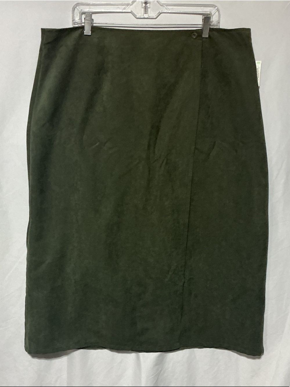 Jaclyn Smith NWT Olive Green Sueded Satin Maxi Wrap Skirt Plus Sz 20W